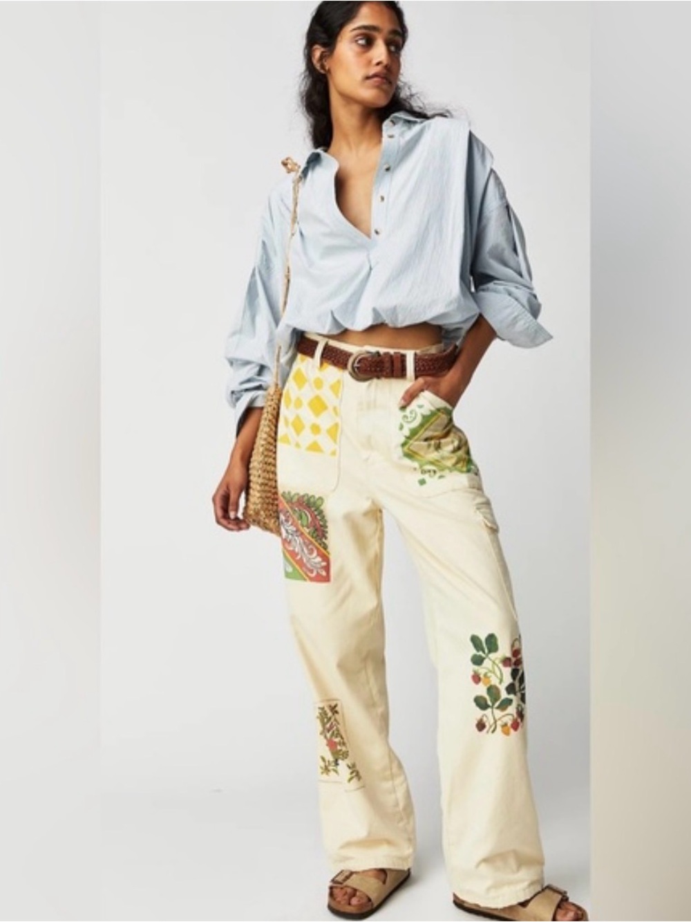 Free People Newport Bubble blue/white striped button up shirt